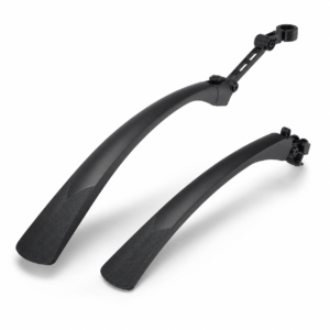 Adjustable black front and rear bicycle mudguard set for 700C road and gravel bikes